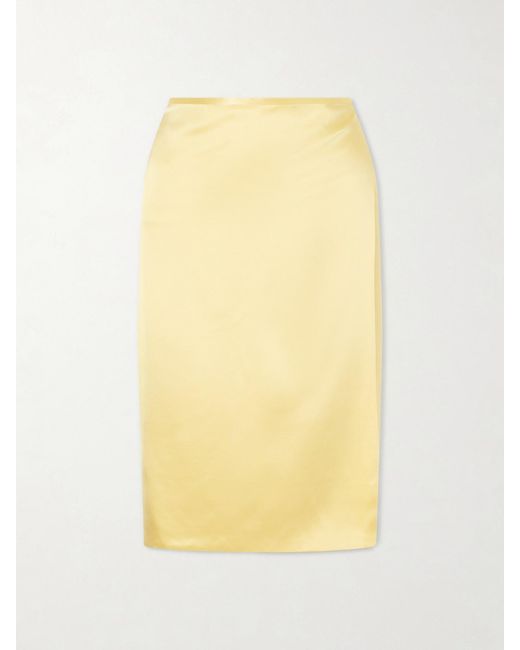 Aflalo Yellow Rixa Satin Wrap Midi Skirt