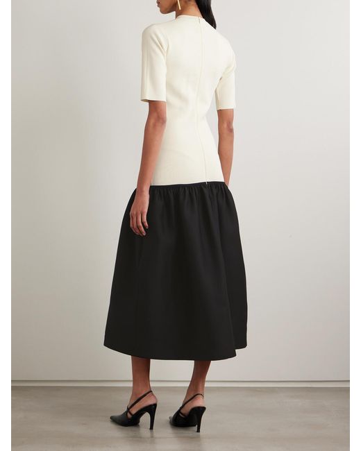 Totême White Twinflower Gathered Ribbed-Knit And Wool And Silk-Blend Crepe Midi Dress