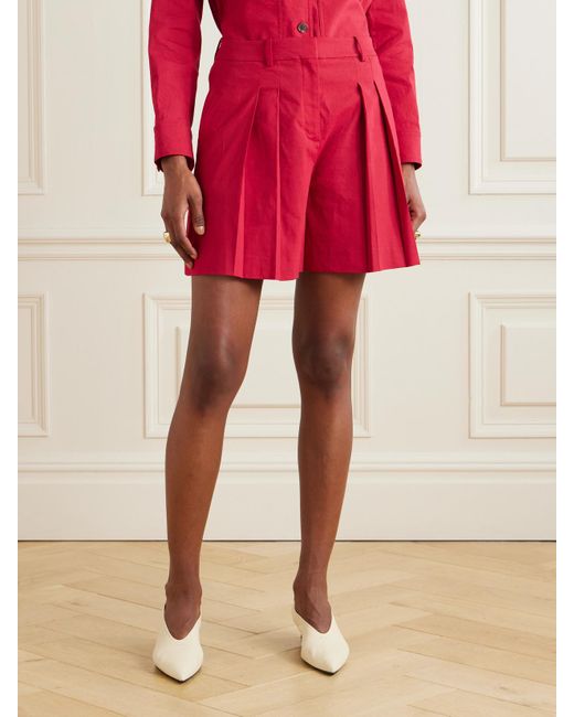 Theory Red Shorts Aus Einer Leinenmischung Mit Falten