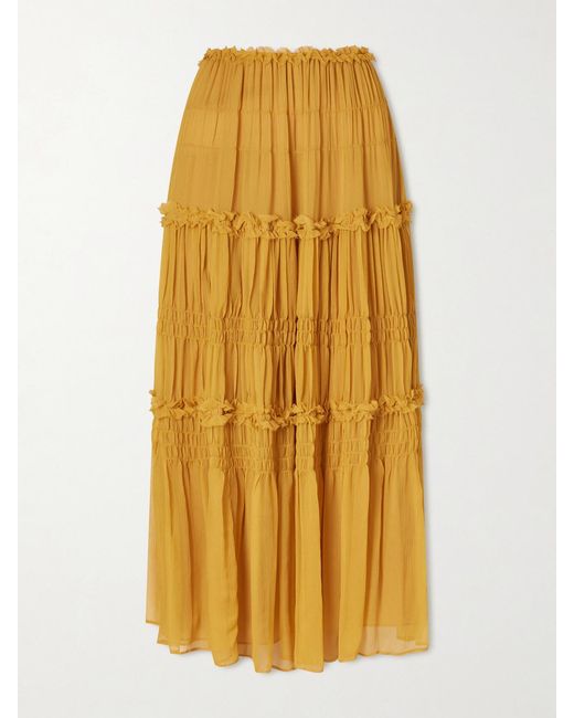 Ulla Johnson Yellow Virginie Silk-Crepon Midi Skirt