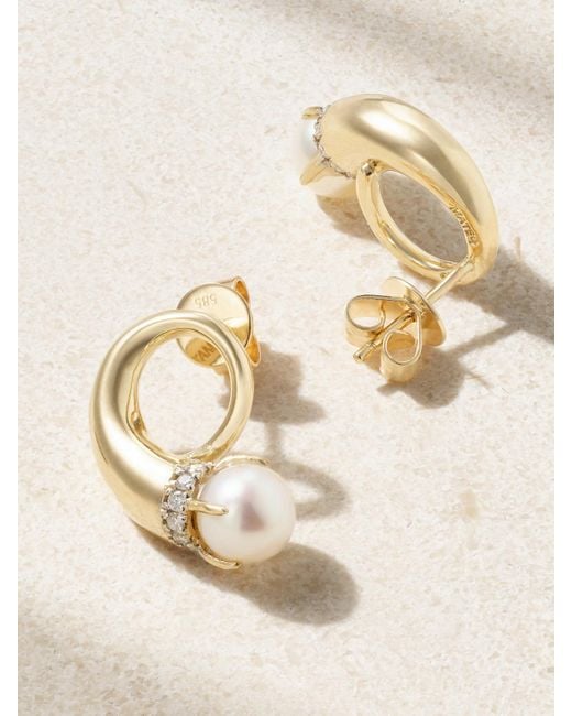 Mateo Natural Cornucopia 14-Karat, Diamond And Pearl Earrings
