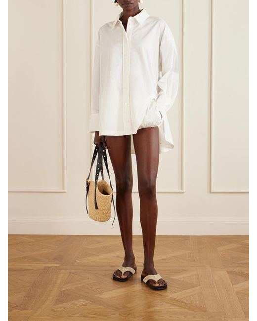 The Attico White Asymmetric Embroidered Cotton-Blend Shirt