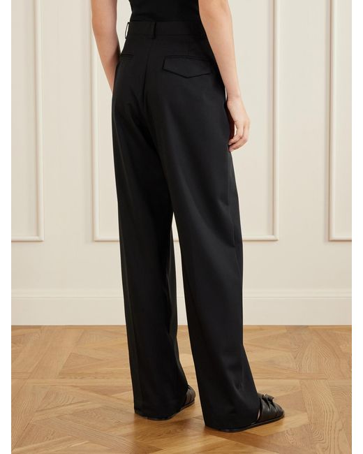 St. Agni Black Pleated Wool Wide-Leg Pants