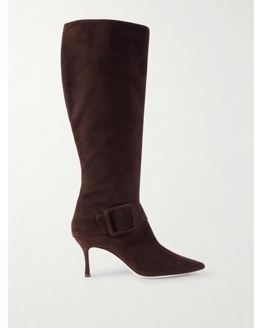 Manolo Blahnik Brown Bayhi 70 Buckle-Embellished Suede Knee Boots