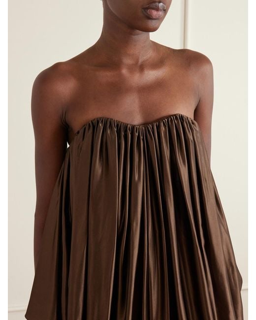 Abadia Brown Draped Strapless Satin Gown