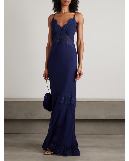 Self-Portrait Blue Lace-Trimmed Georgette Maxi Dress