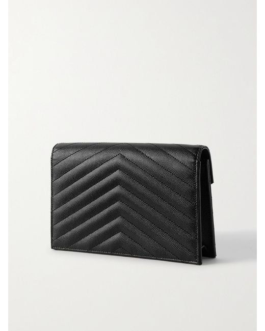 Saint Laurent Black Cassandre Envelope Chain Matelassé Textured-Leather Wallet