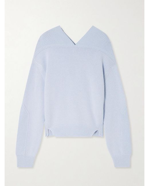 Victoria Beckham Blue Ribbed Wool And Cashmere-Blend Sweater