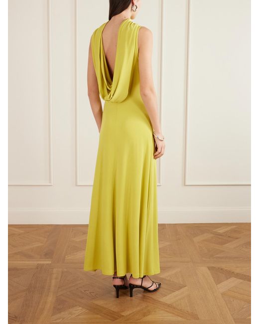Esse Studios Yellow Solina Cowl Open-Back Cape-Effect Satin-Jersey Maxi Dress