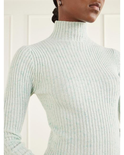 Auralee White Ribbed Cashmere Turtleneck Sweater