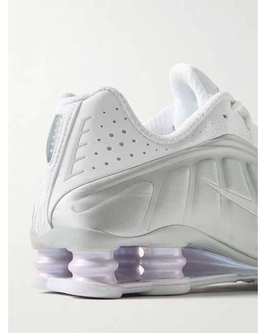 Nike White Shox R4 Metallic Leather And Mesh Sneakers