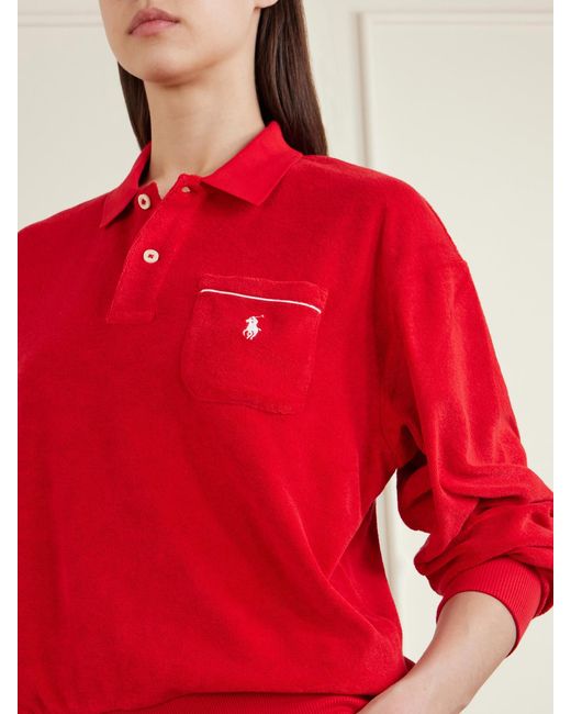 Polo Ralph Lauren Embroidered Cotton-Blend Terry Polo Sweater