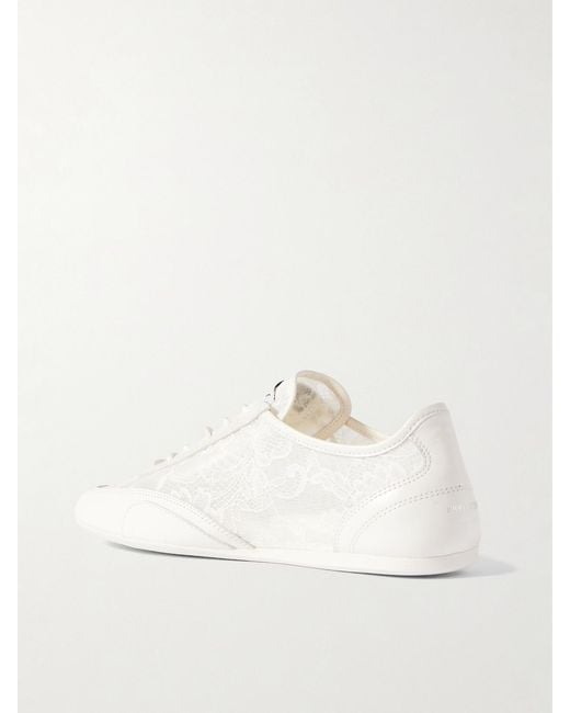 Jimmy Choo Natural Sunny Suede-Trimmed Leather And Lace Sneakers