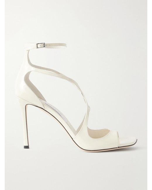 Jimmy Choo White Azia 95 Patent-Leather Sandals