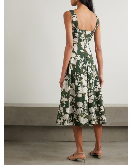Robe Midi En Popeline De Coton À Imprimé Fleuri Et À Finitions En Picots Pistilo Gardenia Agua Bendita en coloris Green