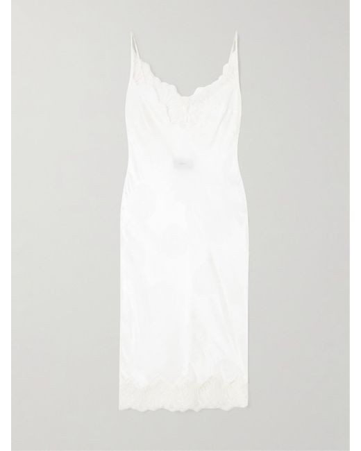 Coperni White Midikleid Aus Satin Mit Jacquard-Muster Und Spitzenbesätzen