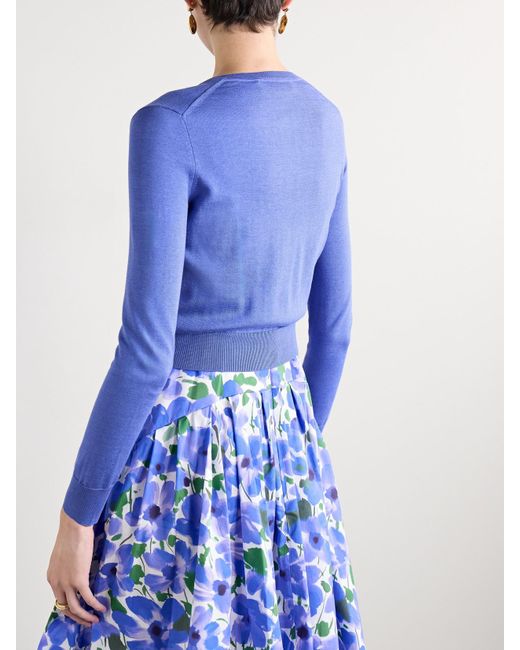 Carolina Herrera Blue Cardigan Aus Einer Seiden-Baumwollmischung