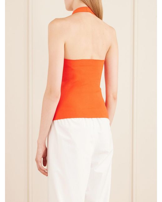 Theory Orange Halterneck Ribbed Tank