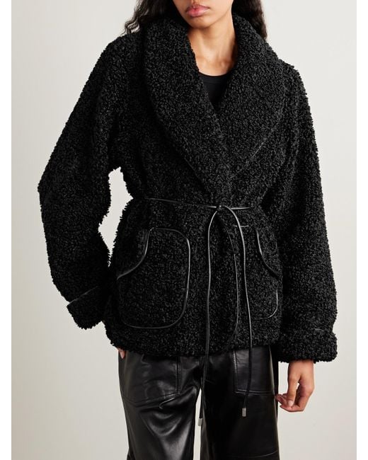 Jonathan Simkhai Black Kima Jacke Aus Fleece Mit Bindegürtel