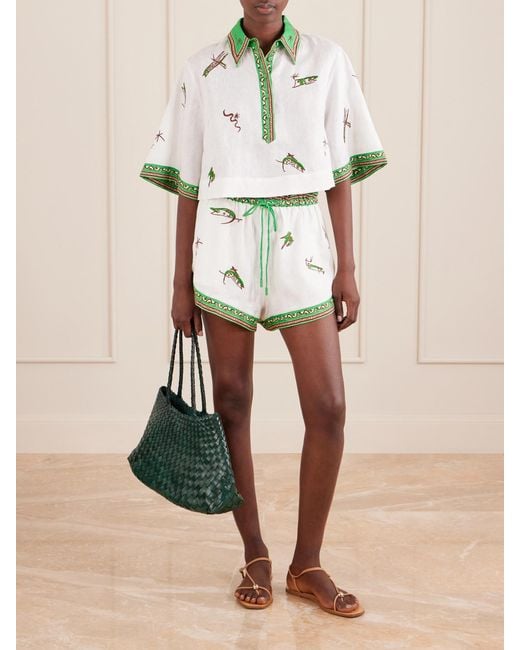 ALÉMAIS Gray Wanda Embroidered Linen Shorts