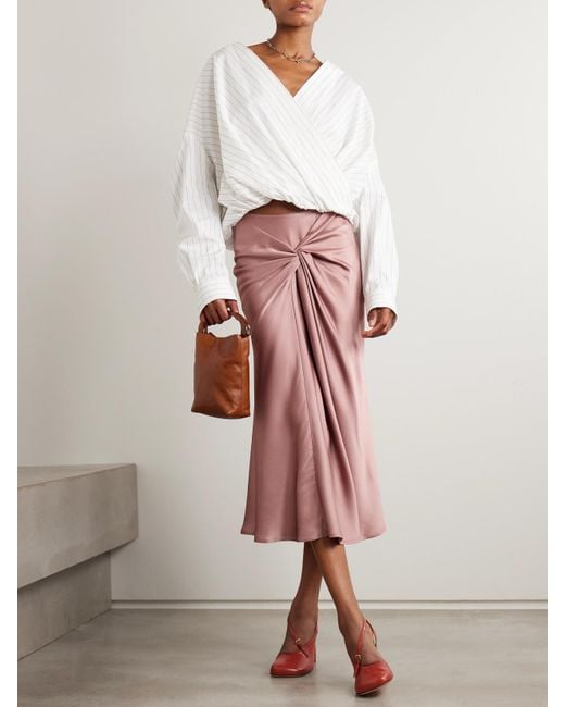 Dries Van Noten White Oversized Wrap-Effect Pinstriped Cotton-Poplin Blouse