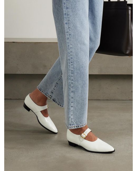 Bally White Gerwin Glossed-Leather Mary Jane Flats