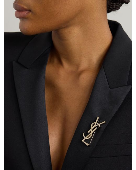 Saint Laurent White Cassandre-Tone Brooch