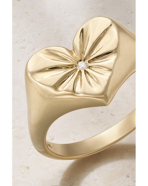 Marlo Laz Natural Heart 14-Karat Diamond Signet Ring