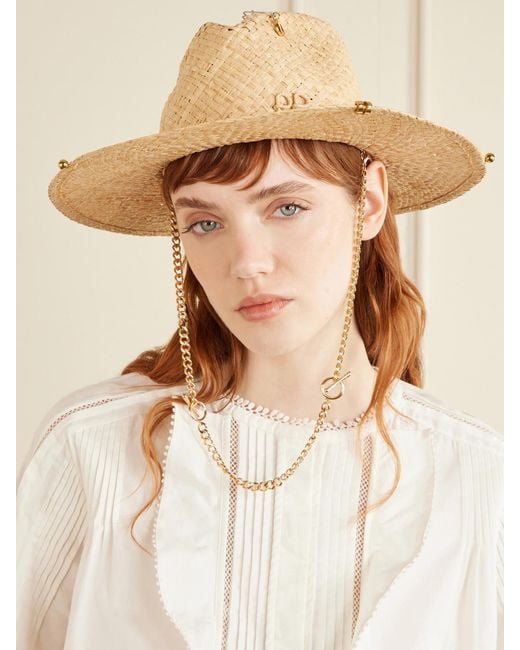 Ruslan Baginskiy Natural Embellished Straw Fedora