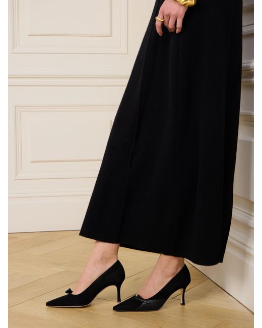 Manolo Blahnik Black Morcou 70 Suede And Leather Pumps
