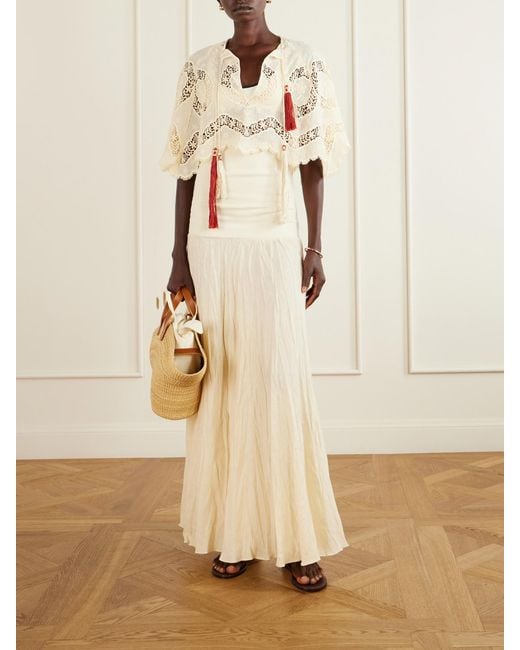 Johanna Ortiz Natural Sun Tides Tasseled Broderie Anglaise Cotton-Blend Top