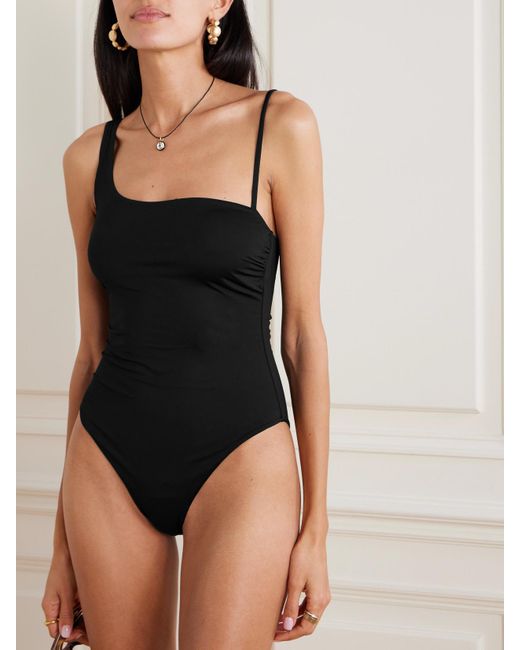 Max Mara Black Beachwear Clara Asymmetric Ruched Swimsuit