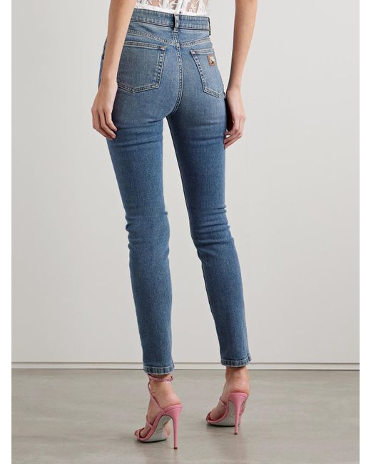 Dolce & Gabbana Blue Appliquéd High-Rise Skinny Jeans