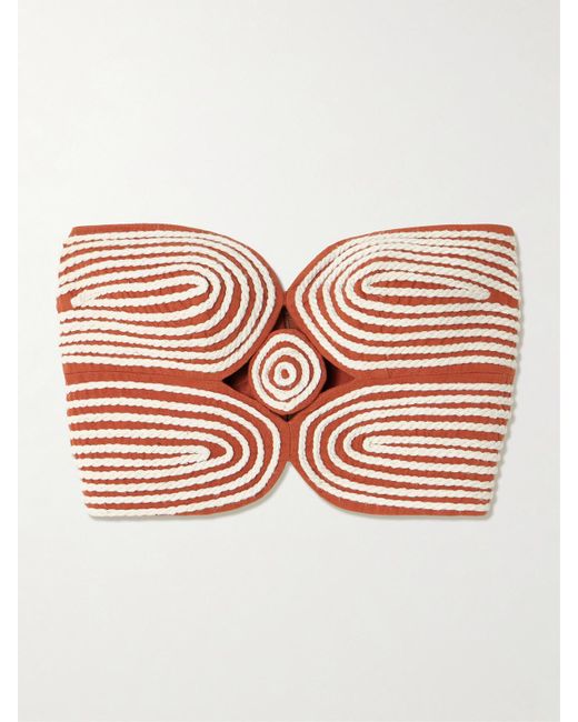 ANDRES OTALORA Baia Cutout Embroidered Linen Bustier Top