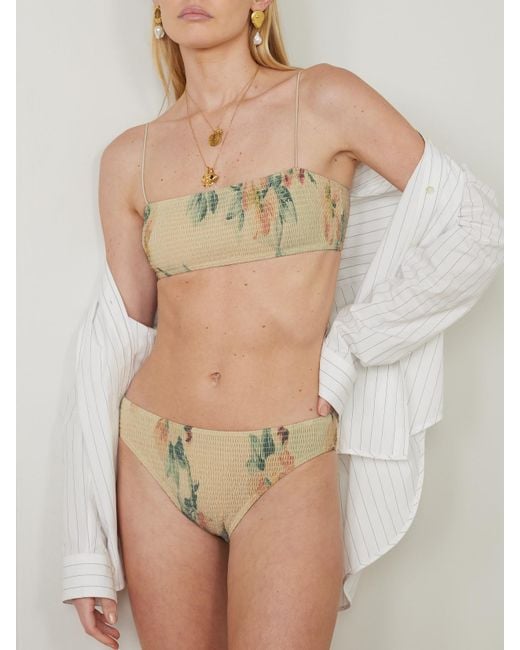 Totême  Natural Shirred Floral-Print Recycled Bikini Briefs