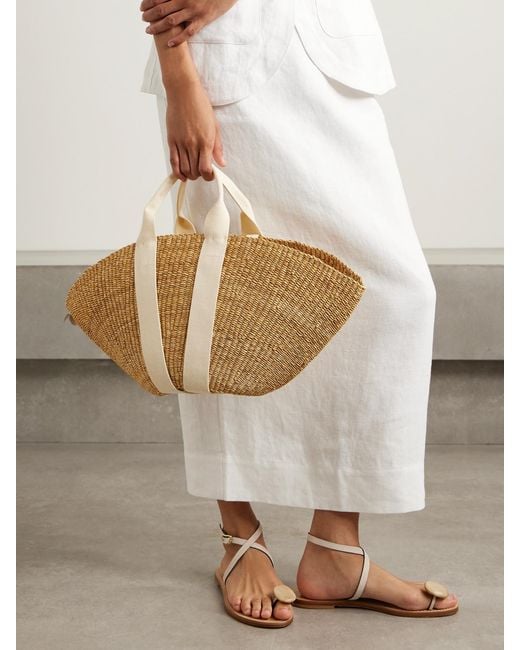 Muuñ Natural Sophie Canvas-Trimmed Woven Straw Tote