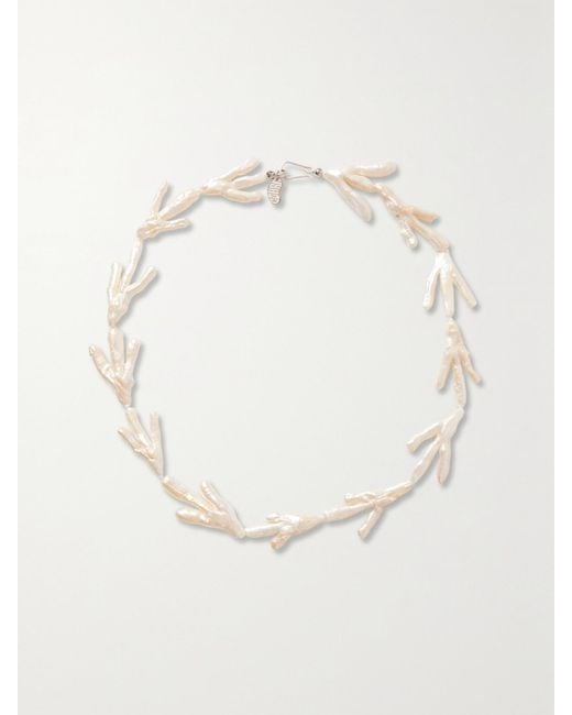 Gohar World Natural Host Sterling, Pearl And Silk Necklace