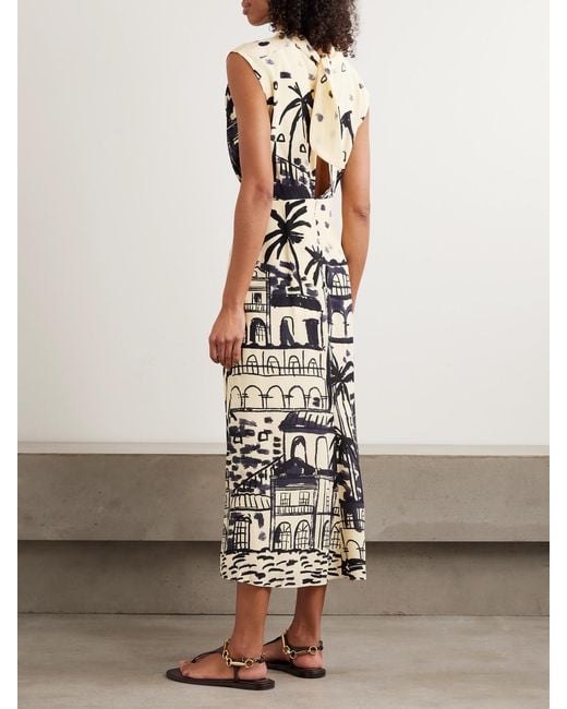 Johanna Ortiz Metallic Interdimensional Cutout Printed Silk Midi Dress