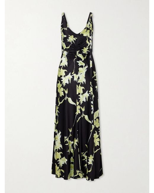 Sportmax White Balia Gathered Printed Satin Maxi Dress