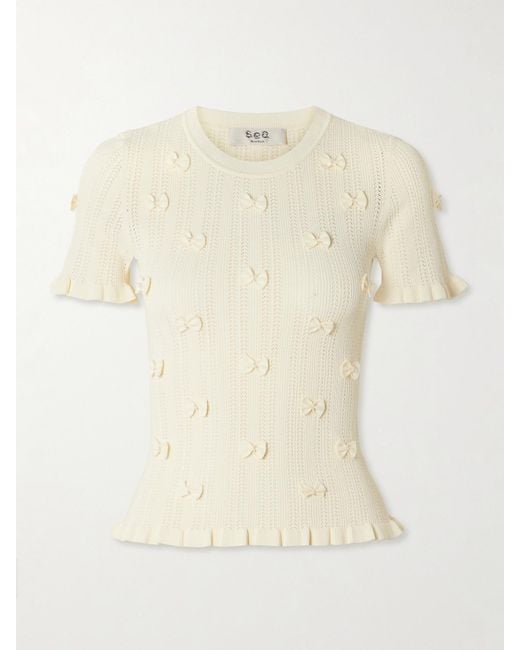 Sea Natural Alberta Embellished Pointelle-Knit Top