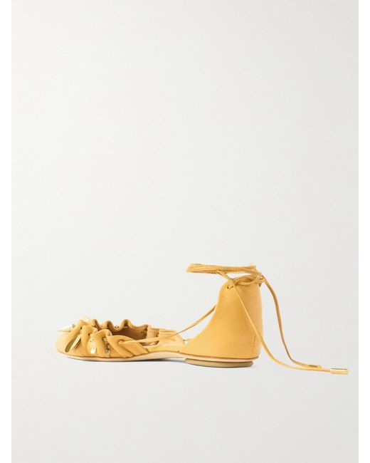 Chloé Natural Flache Schuhe Mit Spitzer Kappe Aus Leder Mit Verzierungen