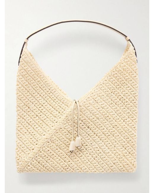 Hunting Season Natural Origami Small Leather-Trimmed Raffia Tote