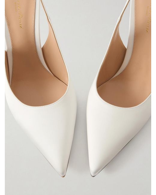 Gianvito Rossi White Ribbon 85 Satin Slingback Pumps