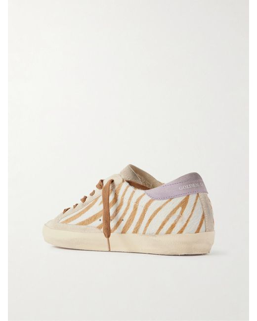 Golden Goose Deluxe Brand Natural Super-Star Sneakers Aus Kalbshaar Mit Zebraprint Und Besätzen Aus Metallic-Leder Und Veloursleder