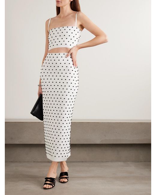 Carolina Herrera White Cropped Crystal-Embellished Knitted Top