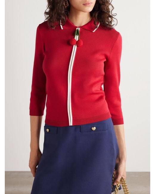Valentino Garavani Red Cropped Cotton Cardigan