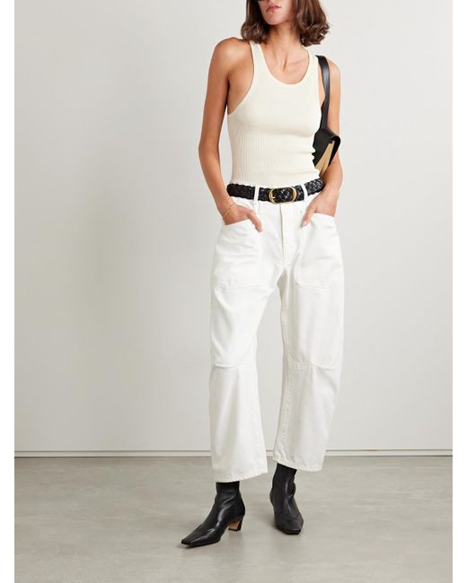 Nili Lotan White Shon Cotton-Blend Twill Tapered Pants