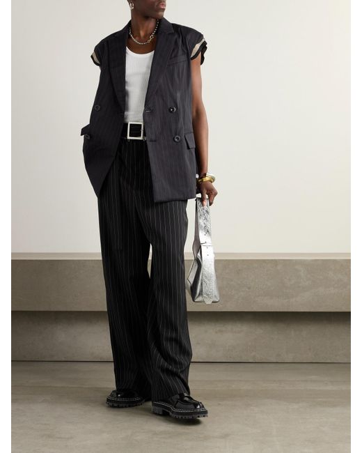 ジャケット SACAI DOUBLE BREASTED TAILORED VEST Sacai Double-Breasted Canvas-Trimmed Pinstriped Cotton-Voile
