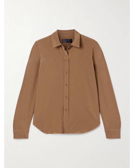 Nili Lotan Brown Gaia Silk Crepe De Chine Shirt