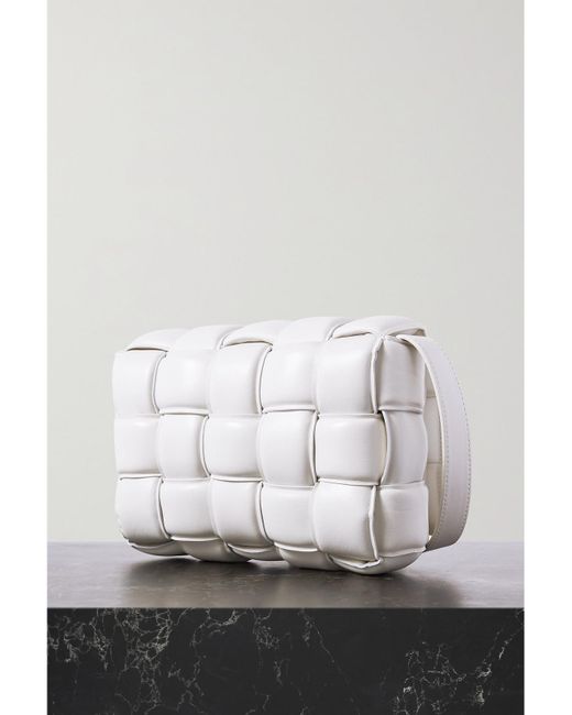 Bottega Veneta White Cassette Medium Padded Intrecciato Leather Shoulder Bag